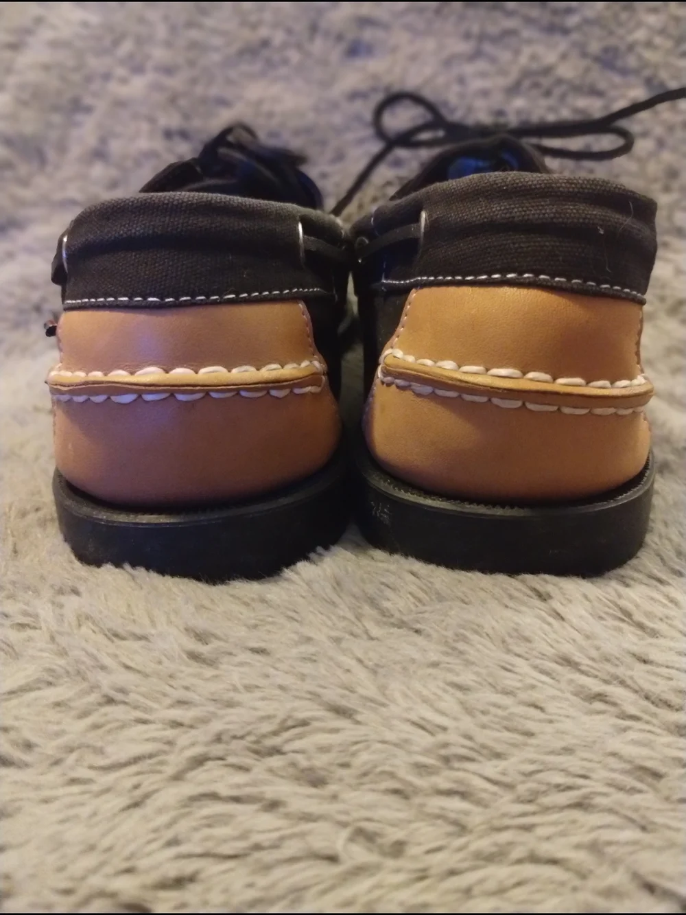 Sebago Black Boat Shoes with Tan Heel Patch